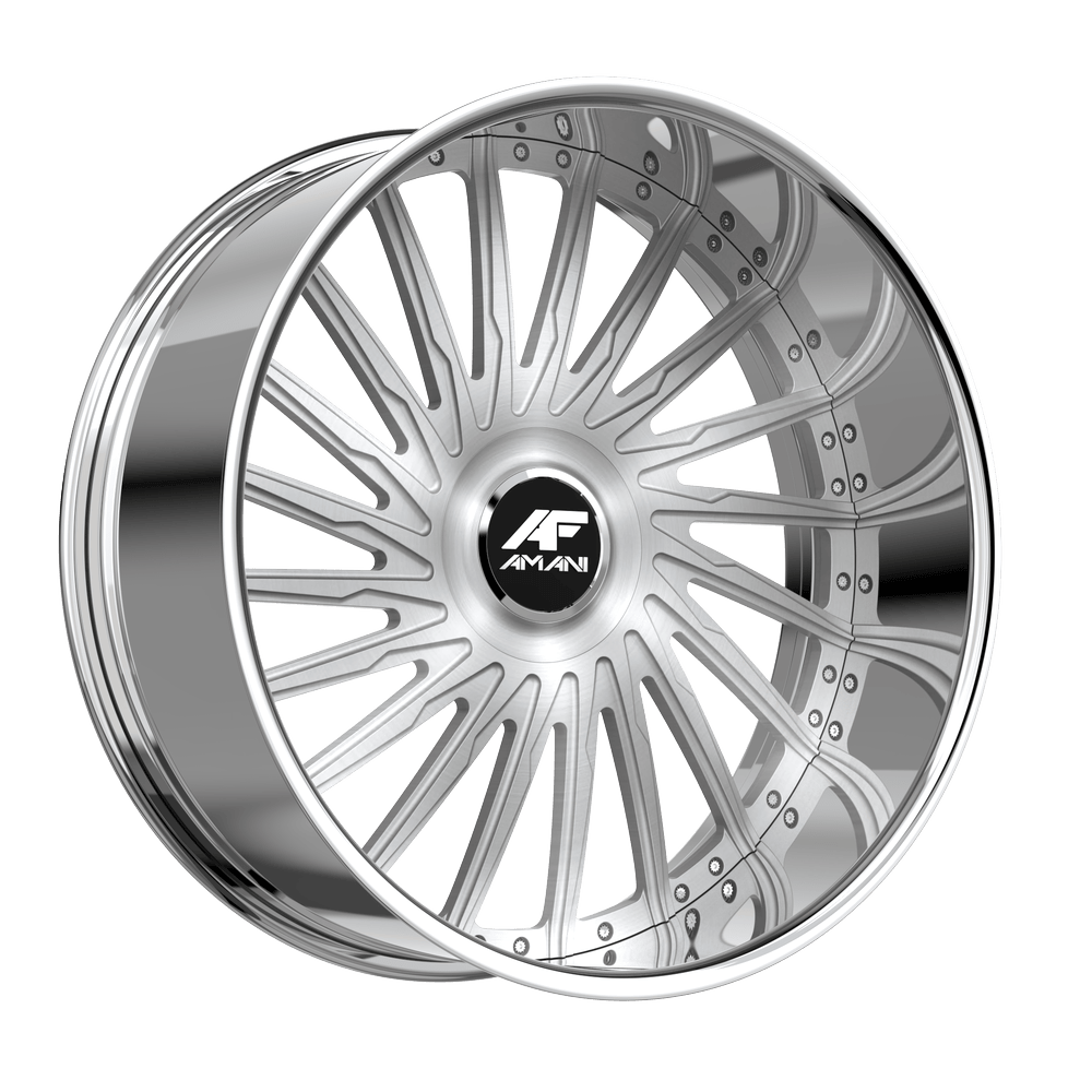 Amani Forged CULTURA-R 26x9 5x120 5x127 +1 Cb 78.1 Brush Center Chrome Lip Large XL Cap Flat