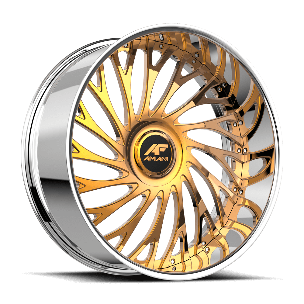 Amani Forged VAMOS-R 26x10 5x120 5x127 +5 Cb 78.1 14K Gold Plated Large XL Cap Flat