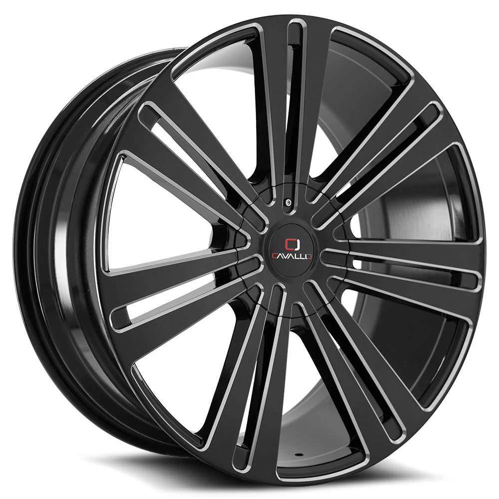 22x9.5 Cavallo CLV-16 Gloss Black & Milled Wheel 5x115/5x5 (15mm)