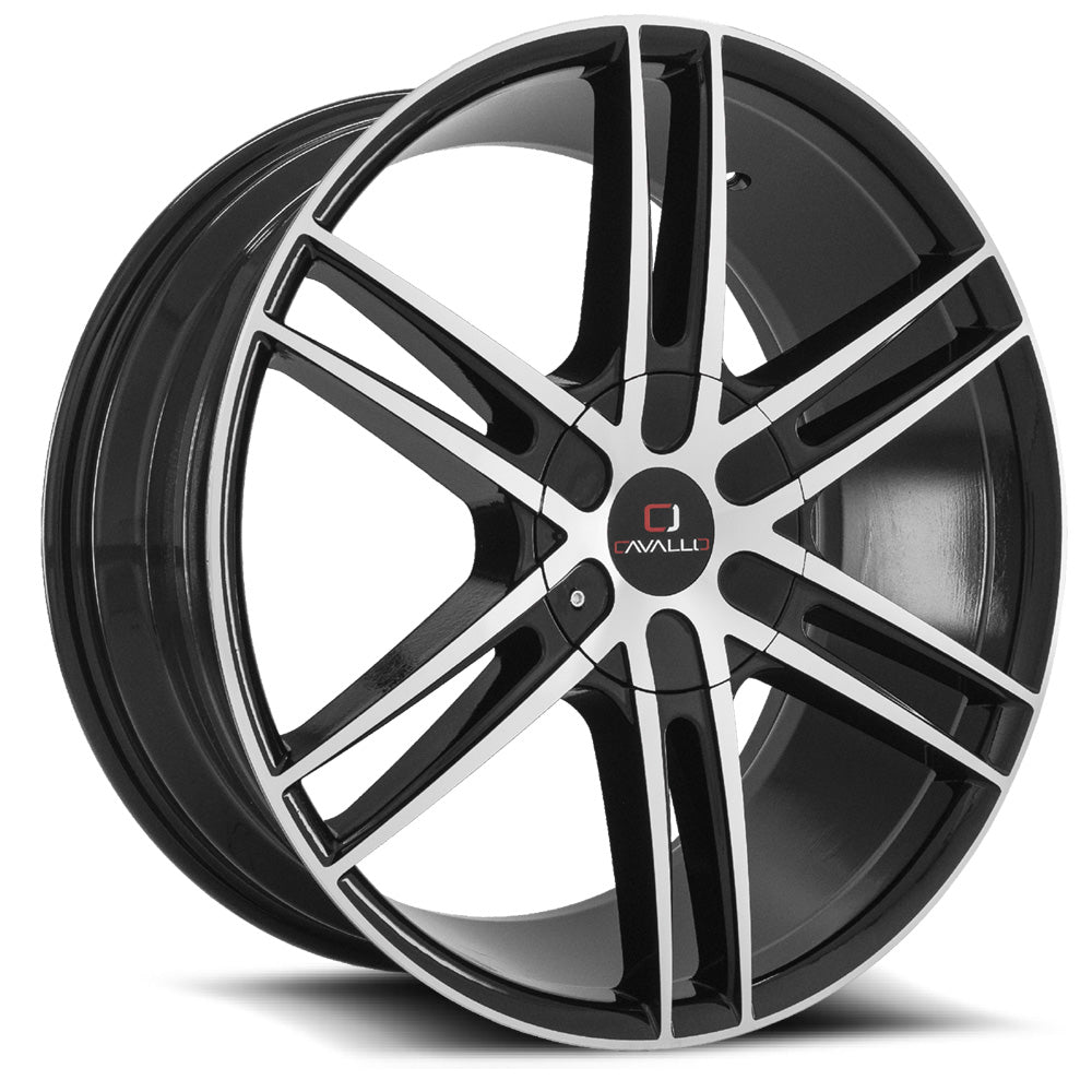 22x9.5 Cavallo CLV-20 Gloss Black & Machined Wheel 5x115/5x5.5 (15mm)