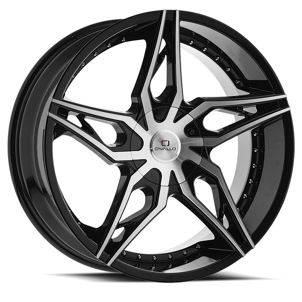 20x8.5 Cavallo CLV-38 Gloss Black & Machined Wheel 5x110/5x4.5 (35mm)
