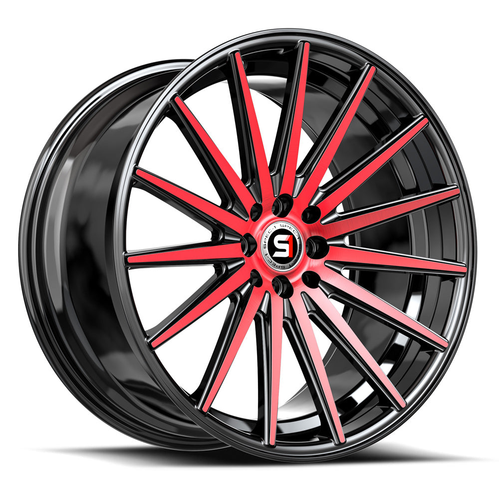 19x8.5 Spec-1 SP-69 Gloss Black & Red Machined Wheel 5x112/5x4.5 (38mm)