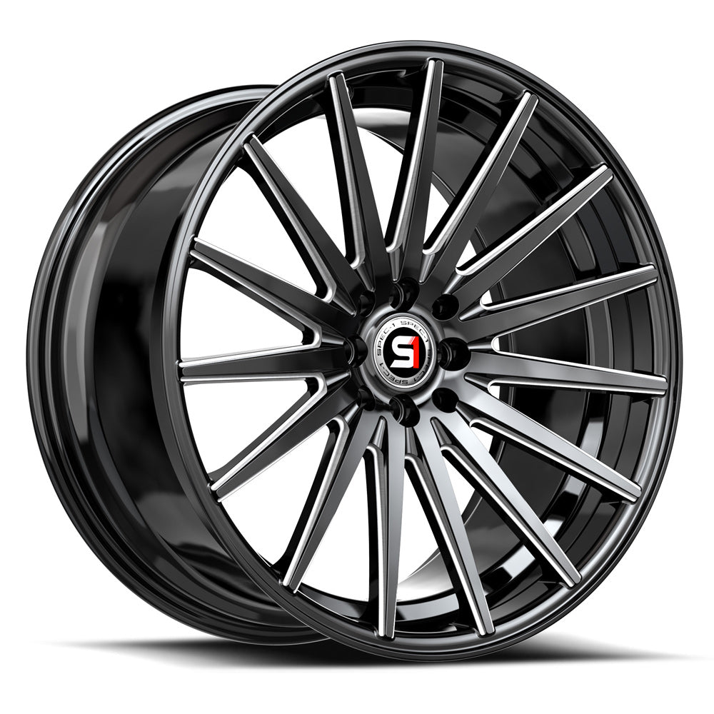 18x8 Spec-1 SP-69 Gloss Black & Milled Wheel 5x4.5/5x120 (38mm)