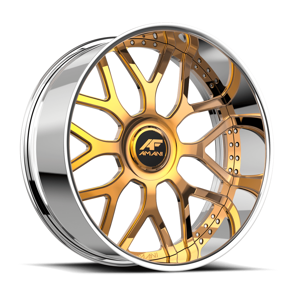 Amani Forged ALLORA 26x9 5x Blank +1 Cb 78.1 14K Gold Plated Large XL Cap Flat