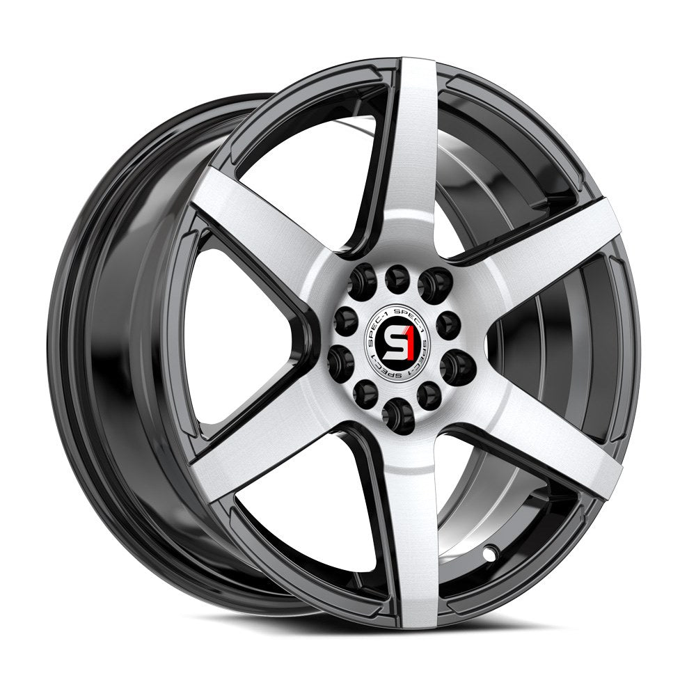 16x7 Spec-1 SPT-34 Gloss Black & Machined Wheel 5x100/5x4.5 (30mm)