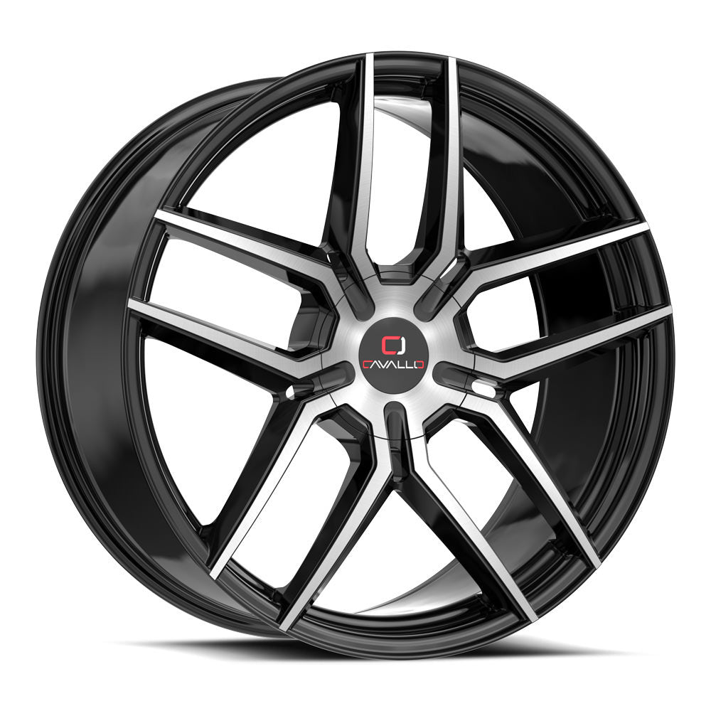 22x9.5 Cavallo CLV-55 Gloss Black & Machined Wheel 5x115/5x120 (15mm)