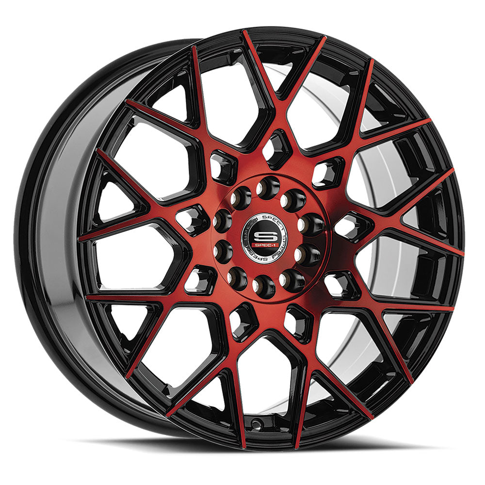 18x8 Spec-1 SP-52 Gloss Black & Red Machined Wheel 5x100/5x4.5 (38mm)