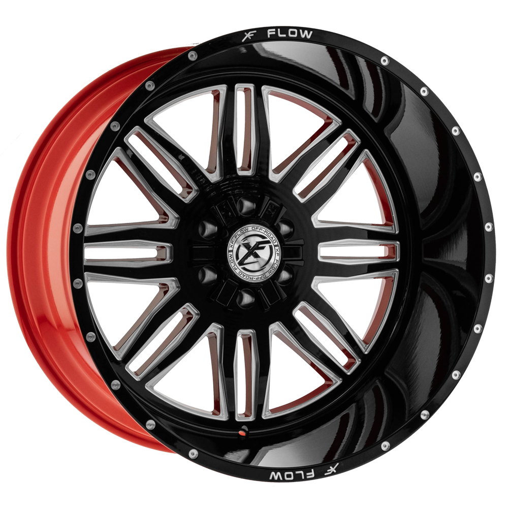 24x12 XFX Flow XFX-303 Gloss Black Milled W/Red Inner Wheel 6x135/6x5.5 (-44mm)