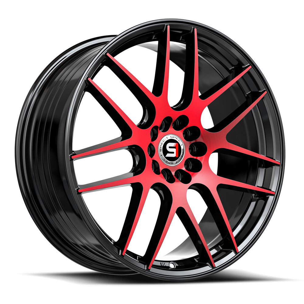18x8 Spec-1 SP-65 Gloss Black & Red Machined Wheel 4/5 Lug Blank (34mm)