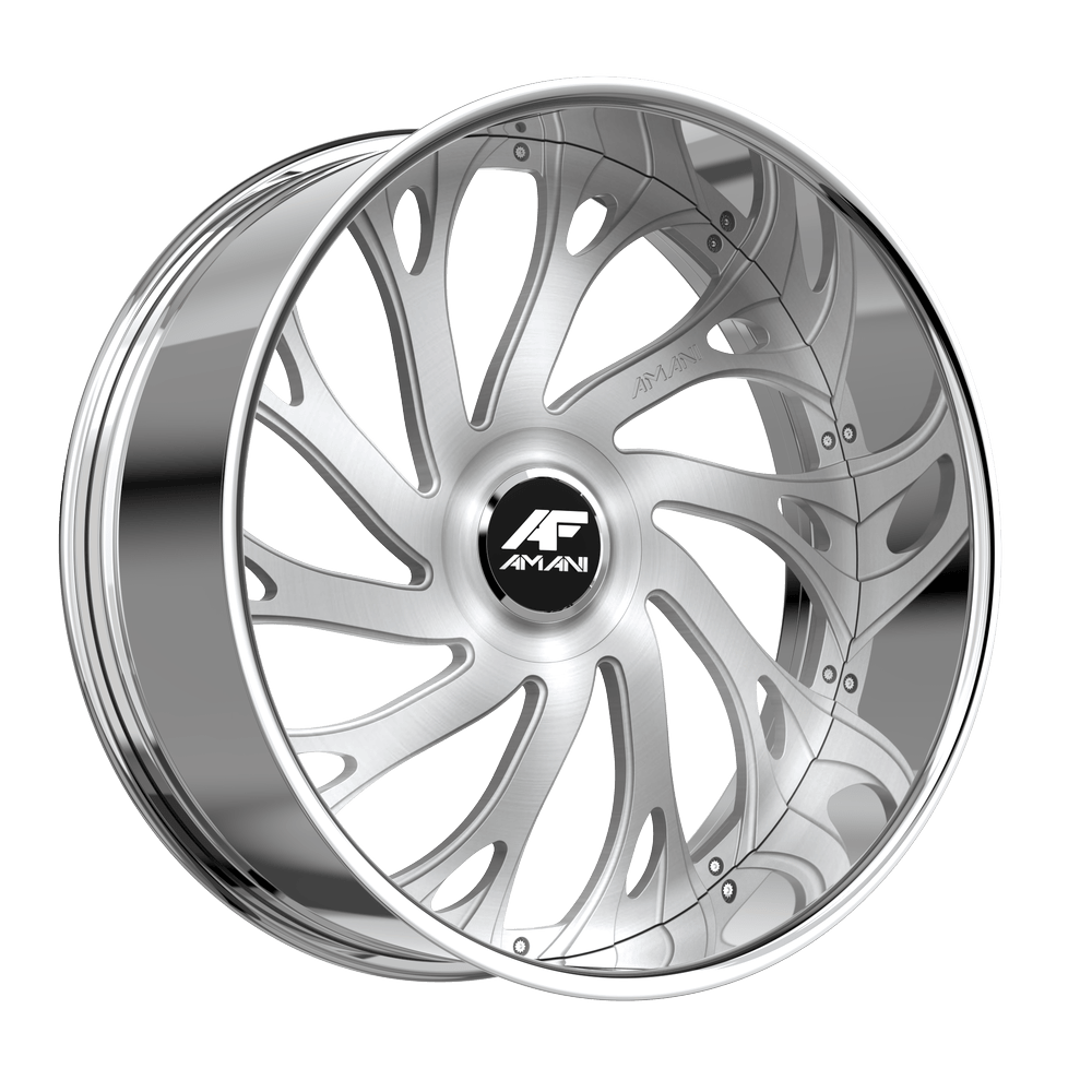 Amani Forged Atlantic 24x9 5x127 +25/+30 Brush Center Chrome Lip Large XL Cap Flat Lips 3"/4"