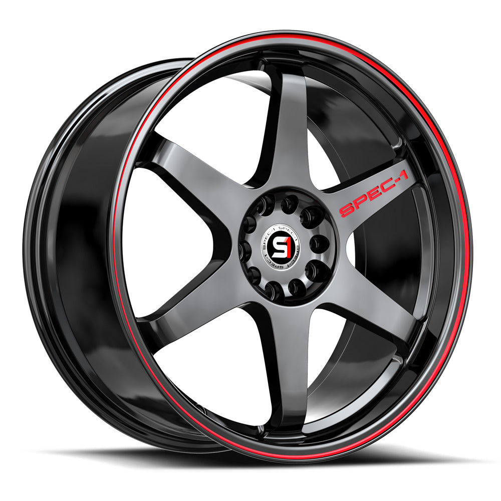 17x8 Spec-1 SPT-33 Gloss Black & Red Line Wheel 4x100/4x4.5 (38mm)