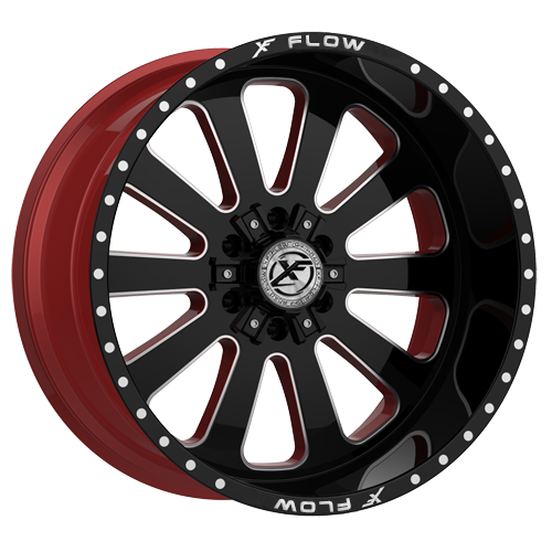 24x12 XFX Flow XFX-302 Gloss Black Milled W/Red Inner Wheel 5x5/5x5.5 (-44mm)