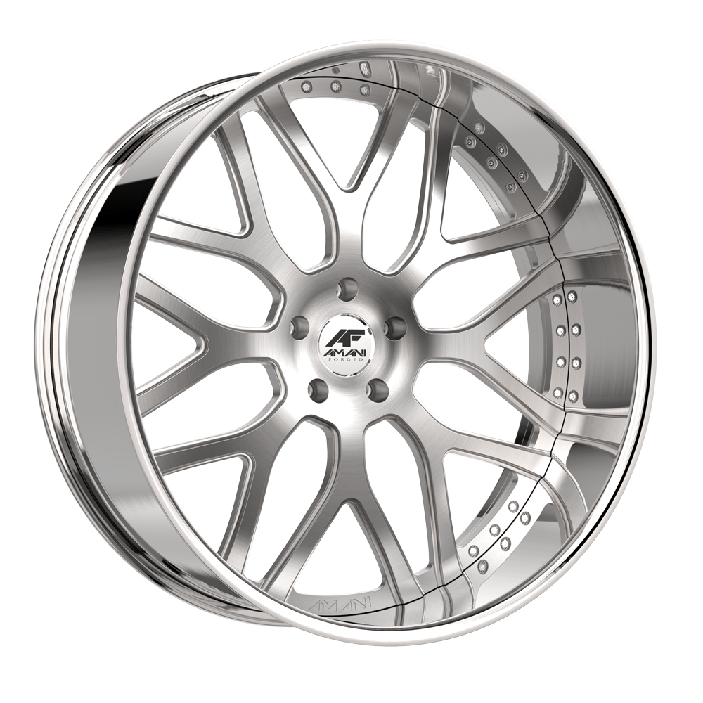 22x9 Amani Allora Brush Center Chrome Lip FORGED Wheel 5 Lug Blank (1mm)