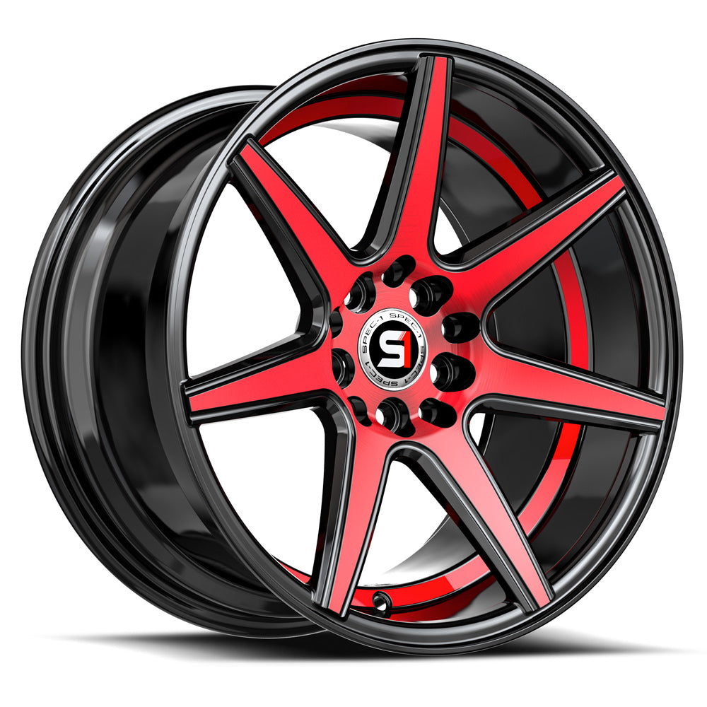 Spec-1 SP-73 18x8.0 5x114.3 5x120 +38 Cb 73.1 Gloss Black Red Machined & undercut