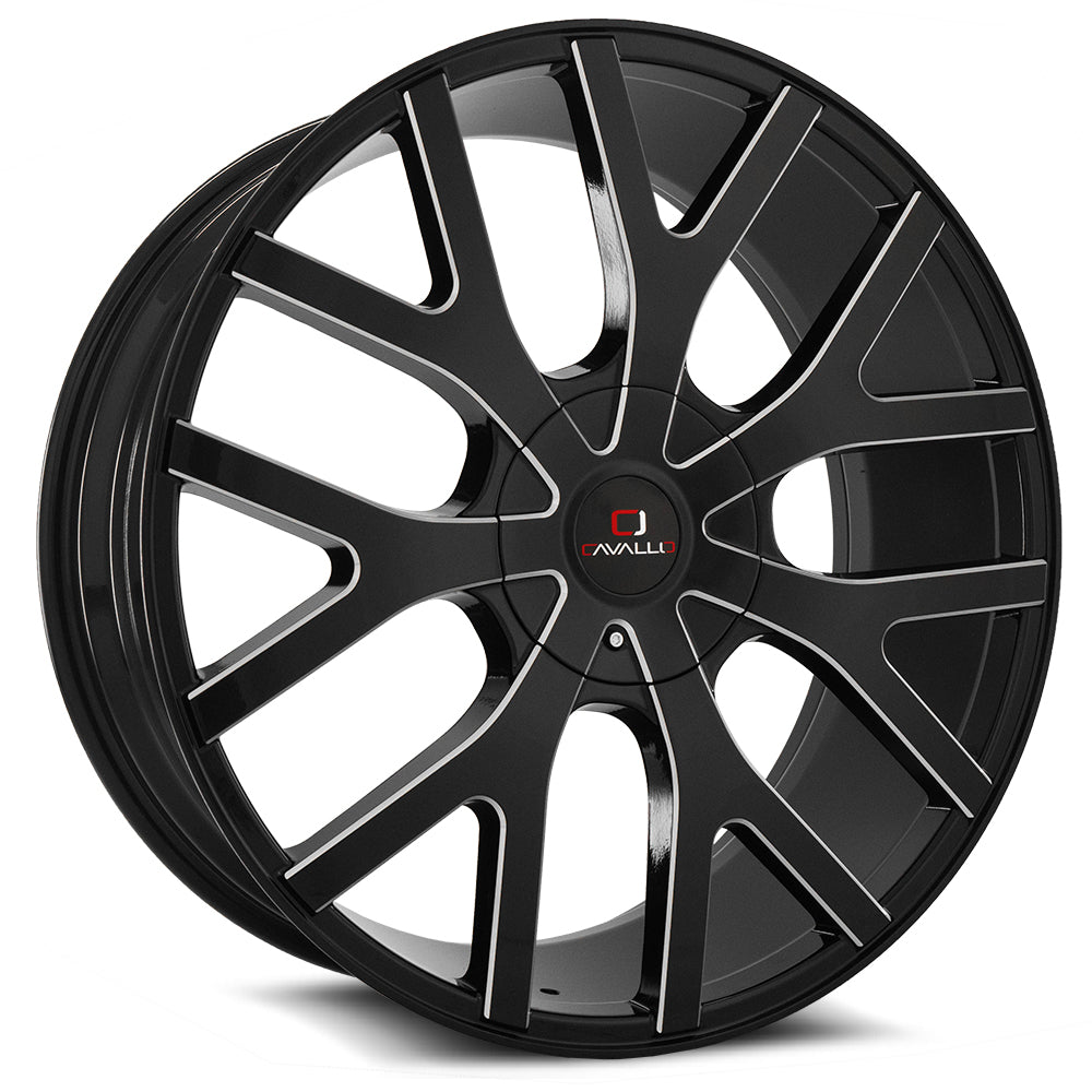 20x8.5 Cavallo CLV-15 Gloss Black & Milled Wheel 5x4.5/5x120 (35mm)