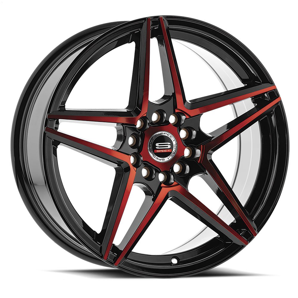 17x7.5 Spec-1 SP-54 Gloss Black & Red Machined Wheel 5x4.5/5x120 (42mm)