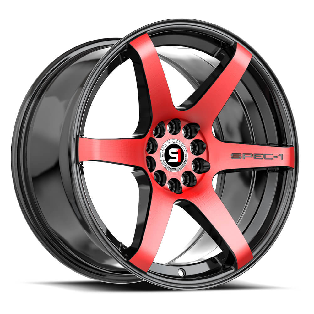 18x8 Spec-1 SPT-32 Gloss Black & Red Machined Wheel 5x4.5/5x120 (34mm)
