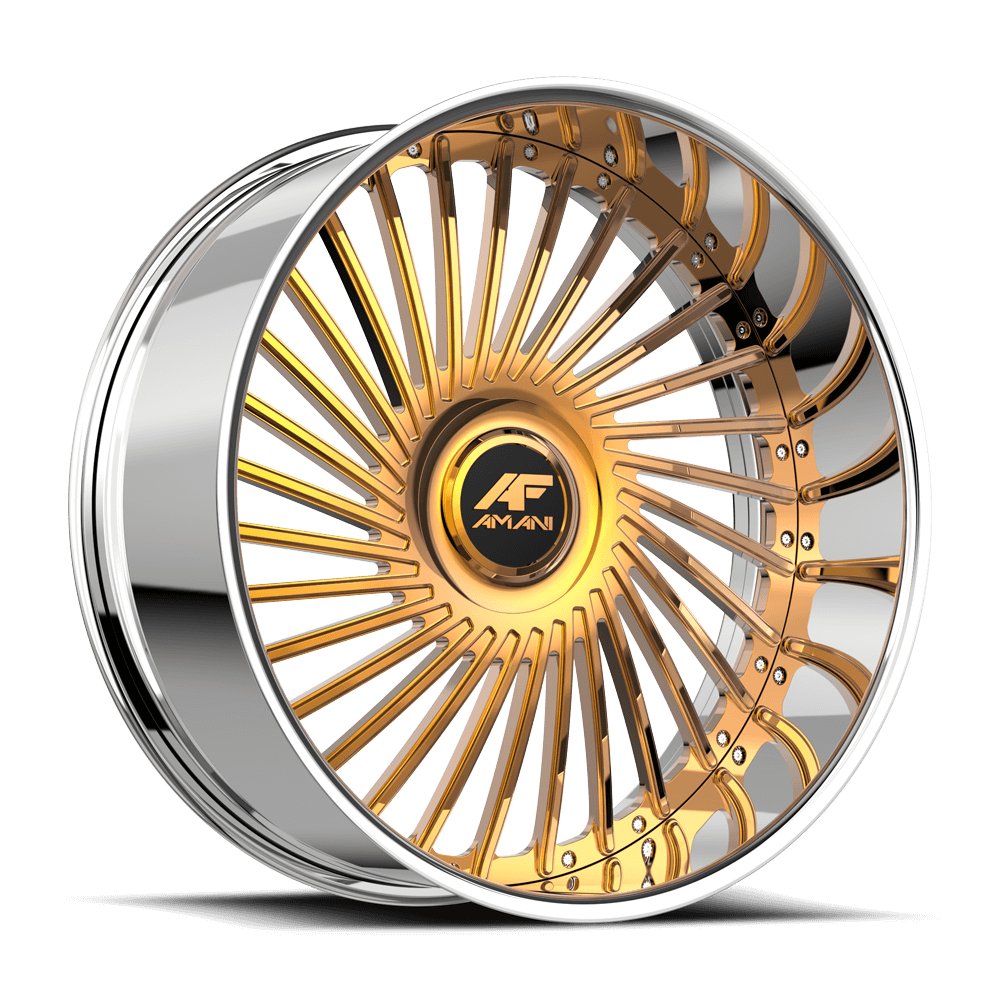 Amani Forged CHILE-L 24x9 5x Blank +1 Cb 73.1 14K Gold Plated Large XL Cap Flat