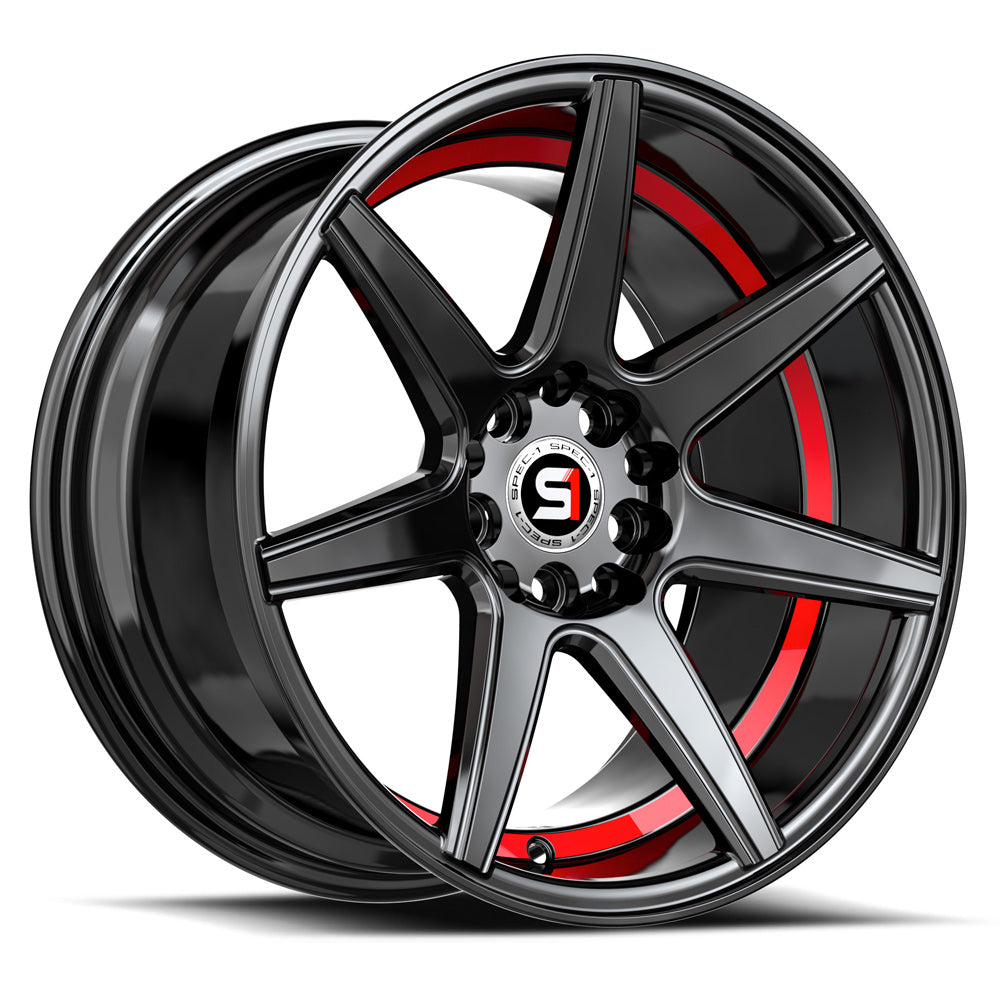 17x7.5 Spec-1 SP-73 Gloss Black & Red Undercut Wheel 5x4.5/5x120 (42mm)