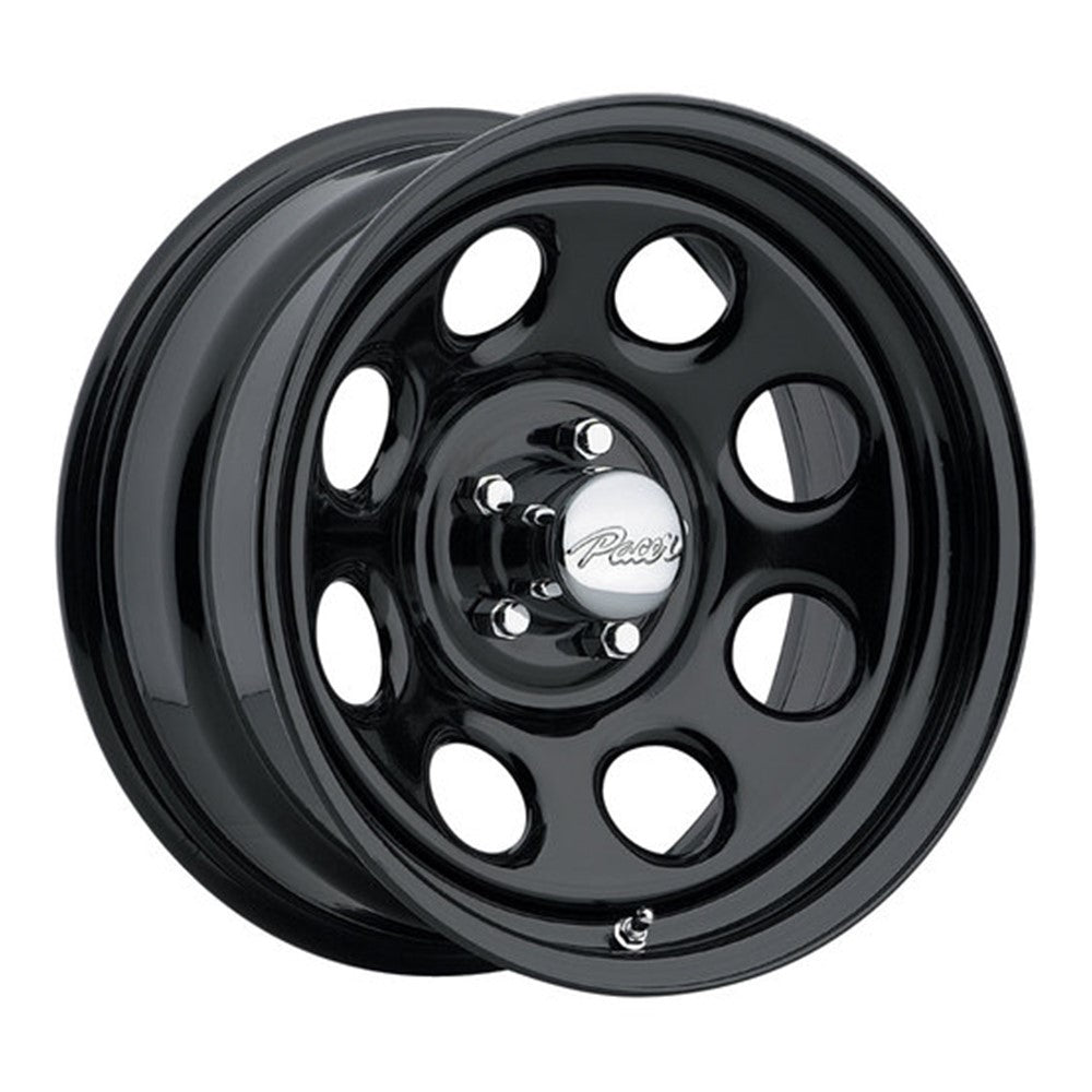 15x8 Pacer 297B Soft 8 Gloss Black Wheel 5x4.75 (-12mm) CAPS SEPARATE