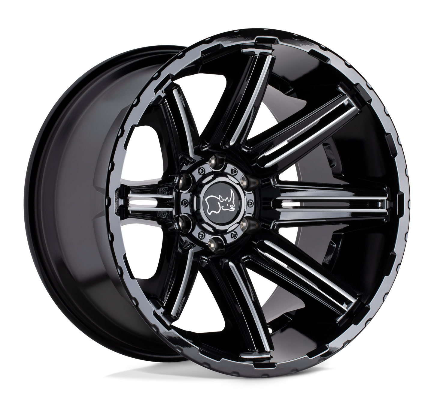 20x12 Black Rhino RAMPAGE Gloss Black W/Milled Spokes Wheel 8x6.5 (-44mm)