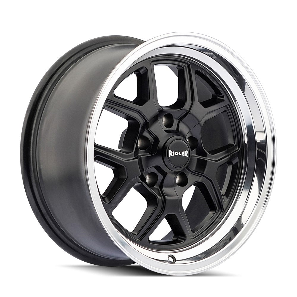 17x8 Ridler 610 Matte Black/Polished Lip Wheel 5x5 (0mm)