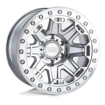 17x8.5 Black Rhino RIFT SILVER W/ MIRROR FACE & MACHINED RING Wheel 6x135 (0mm)