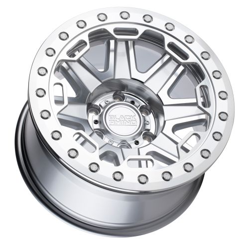 17x8.5 Black Rhino RIFT SILVER W/ MIRROR FACE & MACH RING Wheel 6x5.5 (0mm)