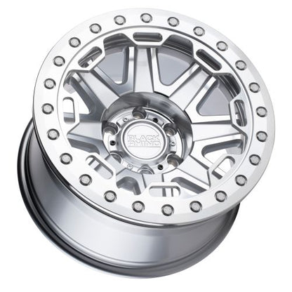 17x8.5 Black Rhino RIFT SILVER W/ MIRROR FACE & MACH RING Wheel 6x5.5 (0mm)