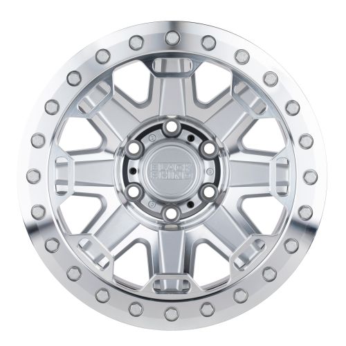 17x8.5 Black Rhino RIFT SILVER W/ MIRROR FACE & MACH RING Wheel 8X6.5 (-38mm)
