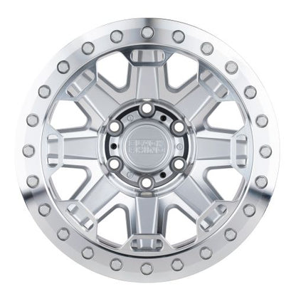 17x8.5 Black Rhino RIFT SILVER W/ MIRROR FACE & MACH RING Wheel 8X6.5 (-38mm)