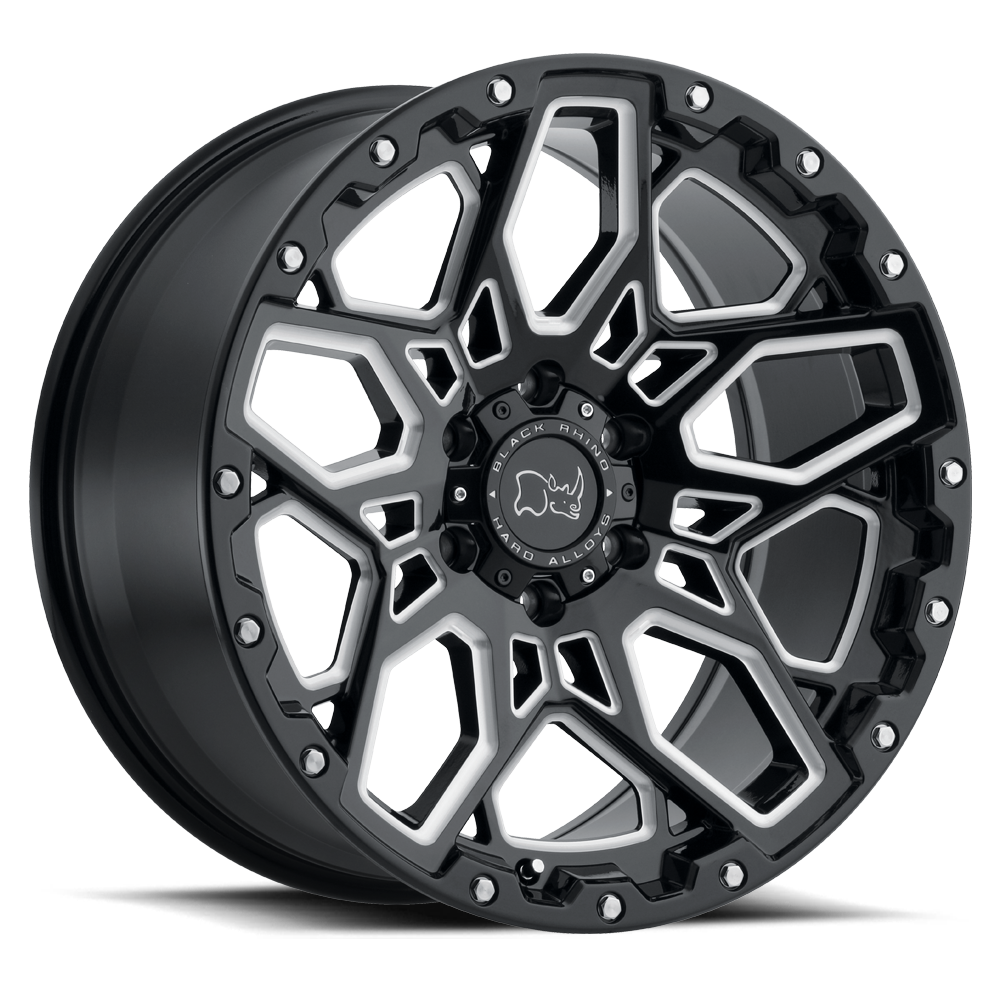 20x9.5 Black Rhino SHRAPNEL GLOSS BLACK W/ MILLED SPOKES Wheel 5x5 (-18mm)