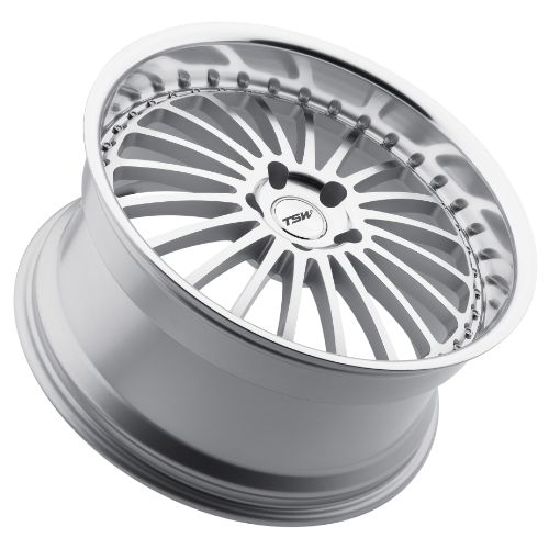 20x10 TSW SILVERSTONE SILVER W/ MIRROR CUT FACE & LIP Wheel 5x4.5 (25mm)