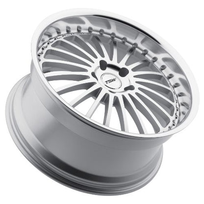 17x8 TSW SILVERSTONE SILVER W/ MIRROR CUT FACE & LIP Wheel 5x112 (45mm)
