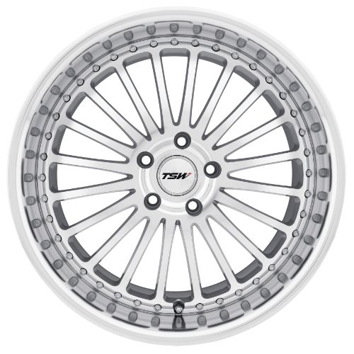 18x8 TSW SILVERSTONE SILVER W/ MIRROR CUT FACE & LIP Wheel 5x100 (35mm)