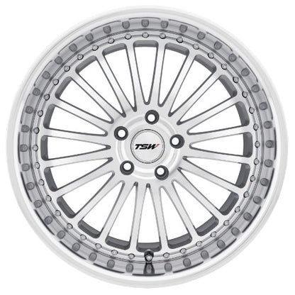 20x10 TSW SILVERSTONE SILVER W/ MIRROR CUT FACE & LIP Wheel 5x112 (42mm)