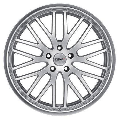 18x8 TSW SNETTERTON HYPER SILVER W/ MIRROR CUT LIP Wheel 5x112 (45mm)
