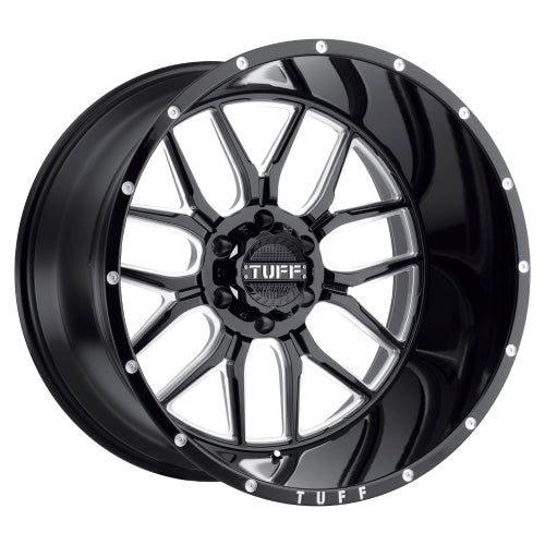 20x10 Tuff T23 GLOSS BLACK W/ MILLED SPOKES AND DIMPLES Wheel 6x4.5 (-19mm)