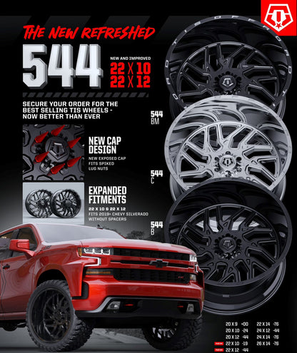 20x10 TIS 544BM 2.0 Gloss Black With Milled Accents Wheel 8x180 (-20mm)