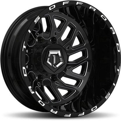 20x8.25 TIS 544BM Gloss Black Milled Dually Rear Wheel 8x210 (-198mm)