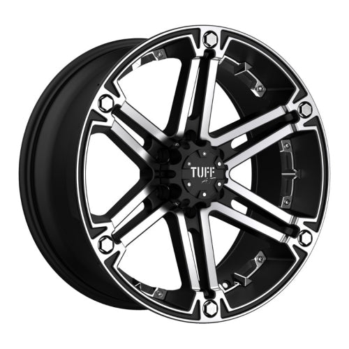 17x8 Tuff T01 FLAT BLACK W/ CHROME INSERTS Wheel 6x5.5 (10mm)