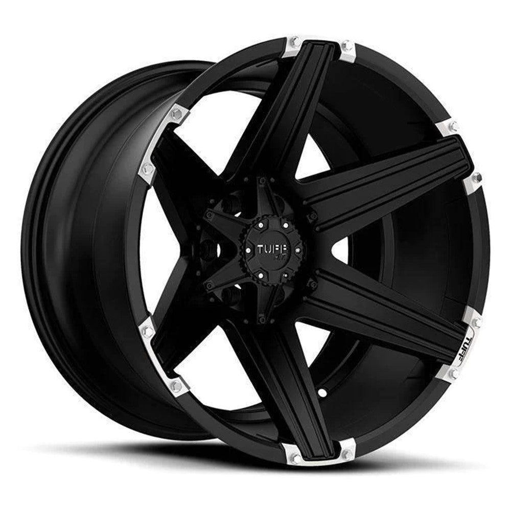 22x12 Tuff T12 SATIN BLACK W/ BRUSHED INSERTS Wheel 6x5.5 (-45mm)