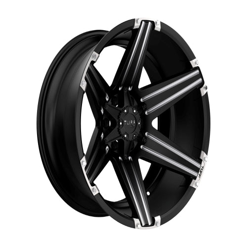 17x9 Tuff T12 SATIN BLK W/ MILL SPOKES AND BRUSH INS Wheel 6x5.5 (0mm)