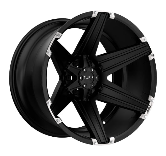 22x10 Tuff T12 SATIN BLACK W/ MILLED SPOKES Wheel 6x135 (-25mm)
