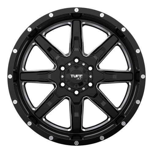 20x10 Tuff T15 GLOSS BLACK W/ MILLED SPOKES Wheel 8x170 (-19mm)