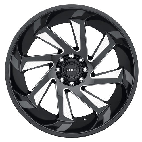 22x12 Tuff T1B GLOSS BLACK W/ MILLED SPOKES Wheel 5x5 (-45mm)