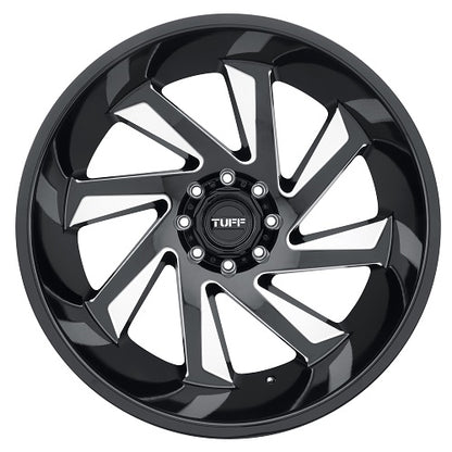 22x12 Tuff T1B GLOSS BLACK W/ MILLED SPOKES Wheel 5x5 (-45mm)