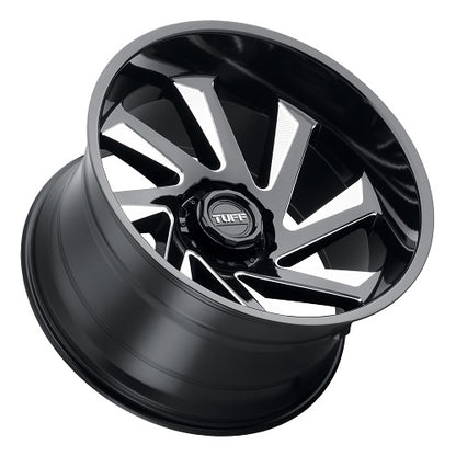 22x12 Tuff T1B GLOSS BLACK W/ MILLED SPOKES Wheel 5x5 (-45mm)