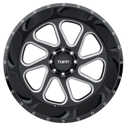22x12 Tuff T2B GLOSS BLACK W/ MILLED SPOKES Wheel 6x135 (-45mm)