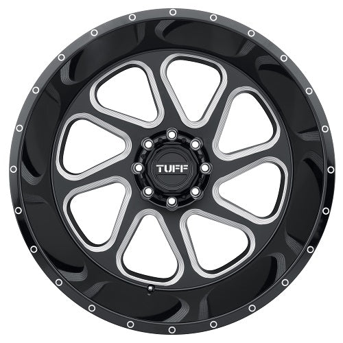 26x14 Tuff T2B GLOSS BLACK W/ MILLED SPOKES Wheel 6x5.5 (-72mm)